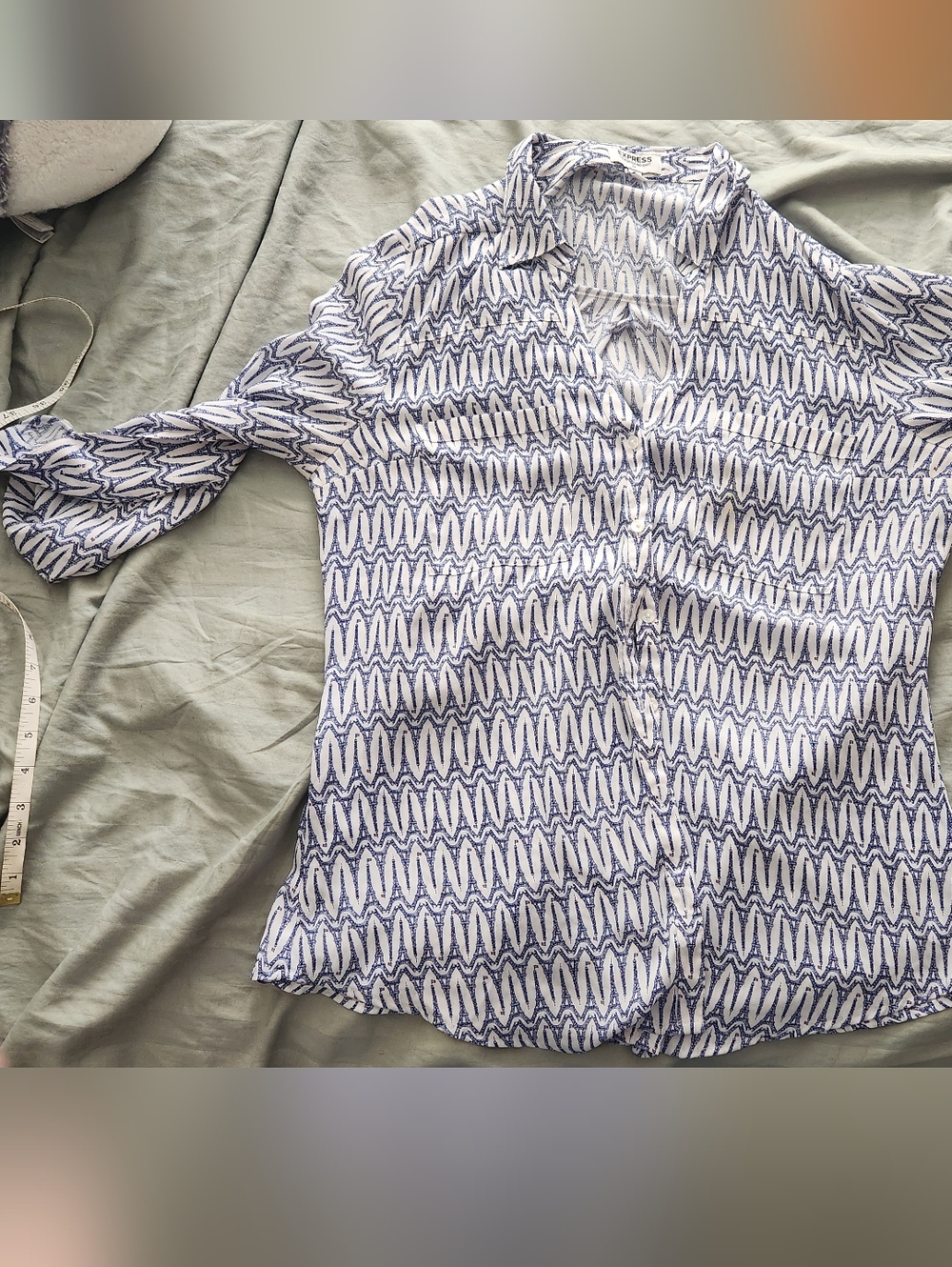 Express Portofino Button-Down Shirt with Navy Eiffel Tower Pattern